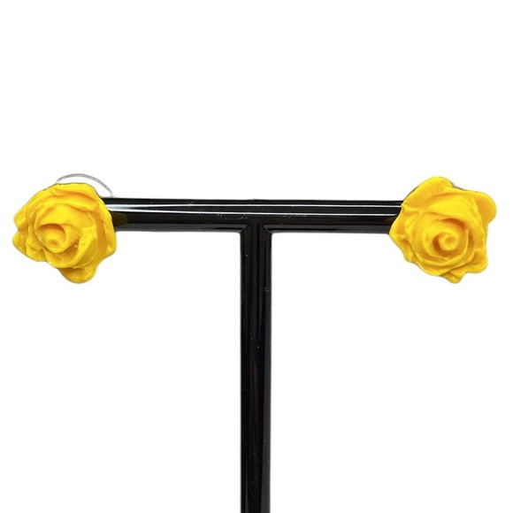 Yellow Rose Floral Stud Earrings - Picture 10 of 17